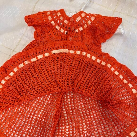 VTG Baby Girl Crochet Dress, Vintage Crochet Infant Dress Orange Baby Clothes - Picture 9 of 9